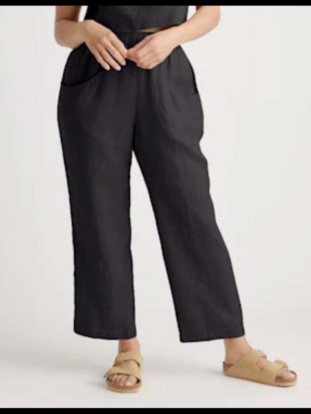 NEW! Quince - Black Wide-Leg Linen-Blend Pants Sz M